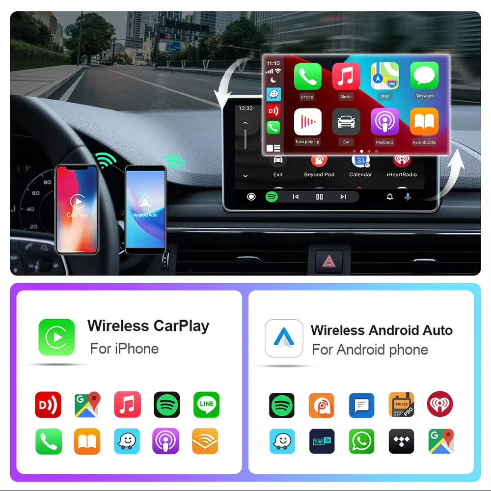 EKIY 2in1 Wireless CarPlay Dongle Wireless Android Auto Adapter AI Smart Box Car Intelligent Systems For Car With Wired CarPlay