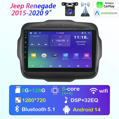 [MTIJIEY] 6+128G Car Radio for Jeep Renegade 2015-2020 Android Auto Carplay GPS Stereo Multimedia Player Wifi BT FM/ RDS DSP SWC