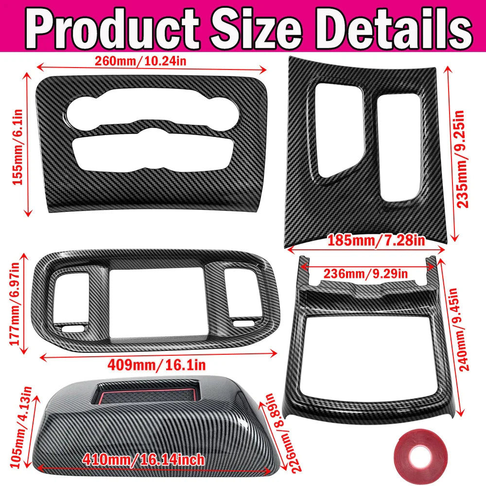 For Dodge Charger 2015-2021 Car Interior Central Control AC Switch Gear Shift Panel Cover Trim Decora 5PCS/Set