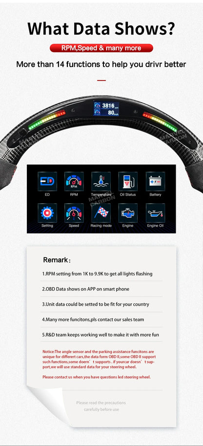 Car Auto Steering Wheel LED Display with Intellignet Module Kit Universal Accessory for LED Performance Steering Wheel