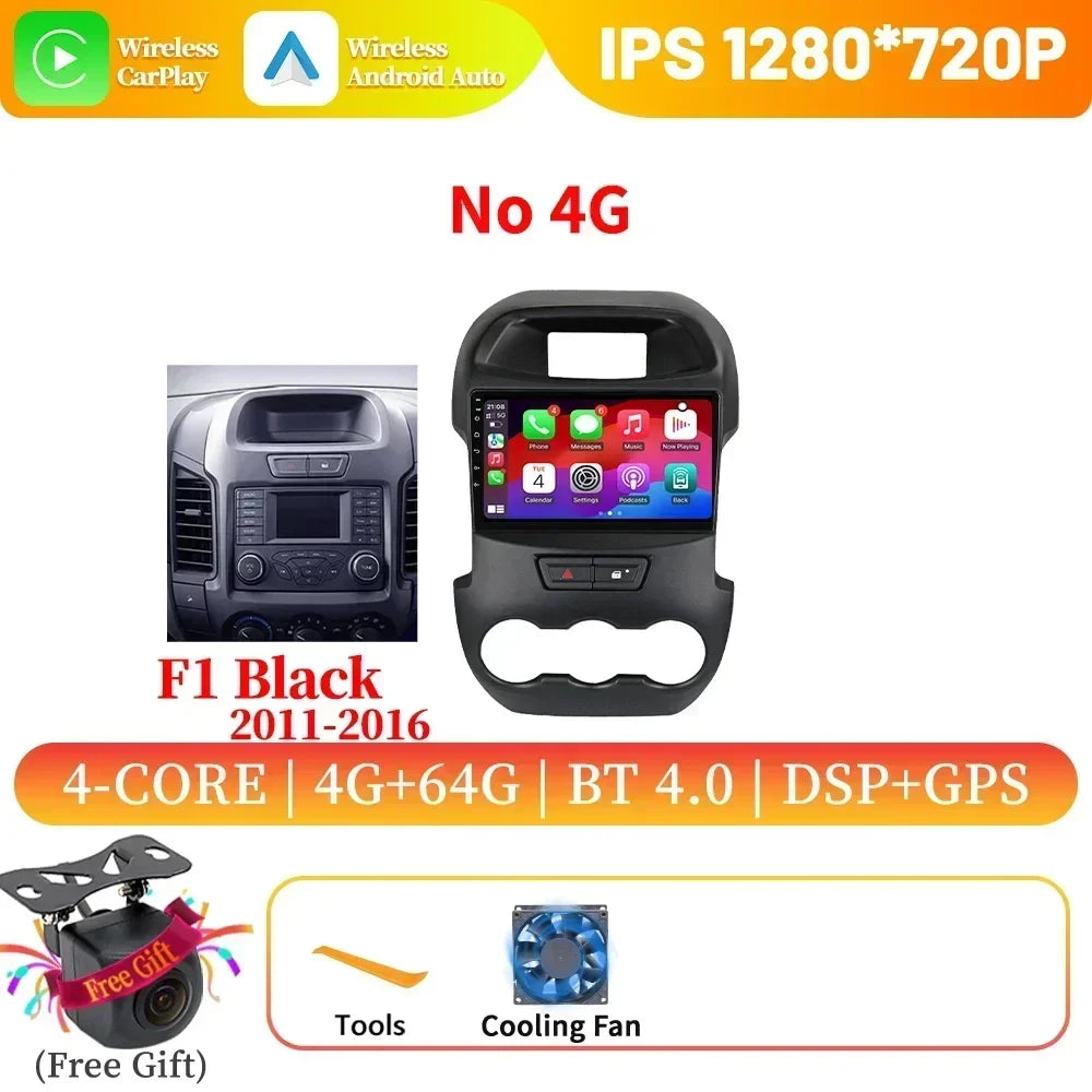 Android 14 For Ford Ranger 3 2011-2015 Car Radio Multimedia Navigation 4G GPS Bluetooth Wireless Carplay Head Unit Screen Stereo