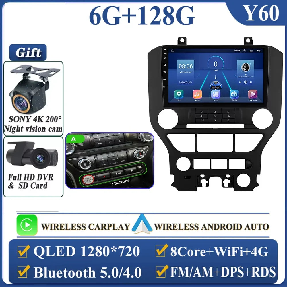 Android 14 Carplay FOR FORD Mustang S550 2014-2021 Multimedia Car Player Navigation Screen GPS Radio No 2 Din Stereo Head Unit