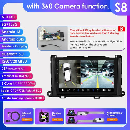 Hizpo For Toyota Sienna XL30 2010-2014 Car Radio Multimedia Video Player Navigation Stereo GPS Android Auto Carplay 8G+128GB RDS