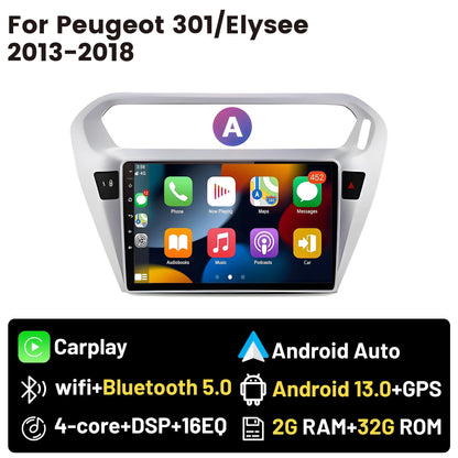 Wireless CarPlay Android Auto Car Bluetooth Radio For Peugeot 301 Citroen Elysee 2013-2018 2Din Android 14 DSP GPS FM Autoradio