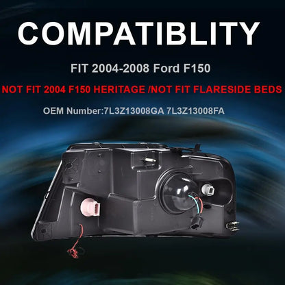 LED DRL Headlights for Ford F150 2004-2008 Smoke Chrome Style Compatible with Lincoln Mark Halogen Car Headlamp Upgrade