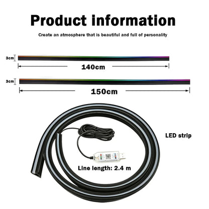 140/150CM LED Car Ambient Light USB Front Windshield Dashboard 64RGB Symphony Interior Acrylic Auto Atmosphere Lamp App Control