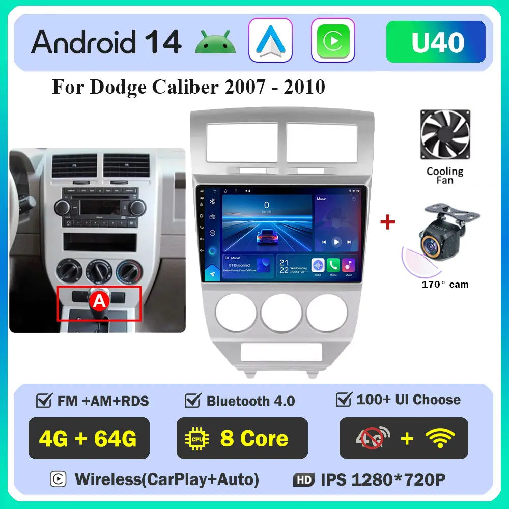 Android 14 Car For Dodge Caliber 2007-2010 For Jeep compass MK 2007-2009 stereo Radio Wireless Carplay Android Auto Radio Stereo