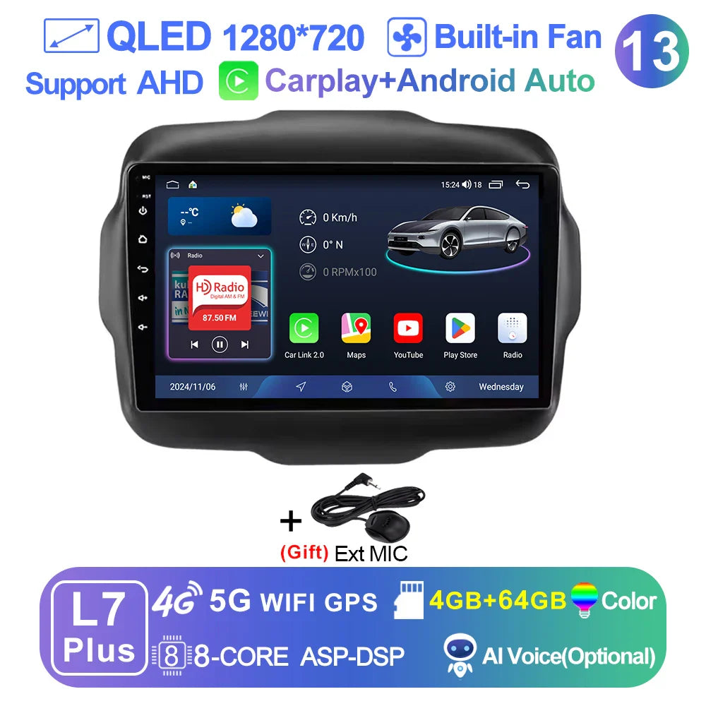 LEHX L6Pro 4G LTE DSP Car Radio Android Auto Video Multimedia Player For Jeep Renegade 2016-2020 Carplay 2din dvd Autoradio  gps