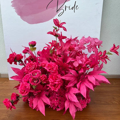 Hot Pink Floor Flower Row Artificial Flower Wedding Decoration Floral Arch Arrangement Welcome Sign Decor Road Lead Flower Ball