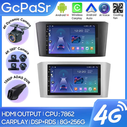 Car Radio Android 13 For Toyota Avensis T25 2002-2008 Carplay Navigation GPS Stereo Android Auto Screen No 2din DVD 5G Wifi Head