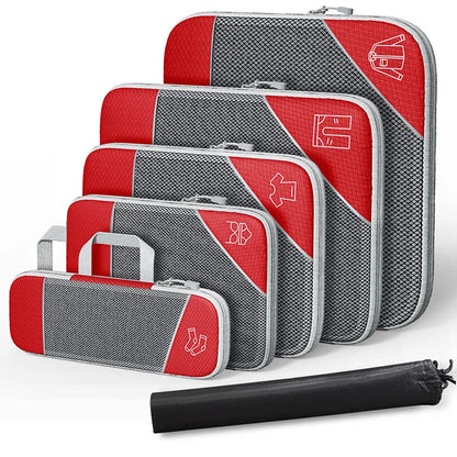 6PCS Travel Compressed Packing Cubes Storage Organizer Set With Shoe Bag Mesh Visual Luggage Portable Lightweight Suitcase Bag