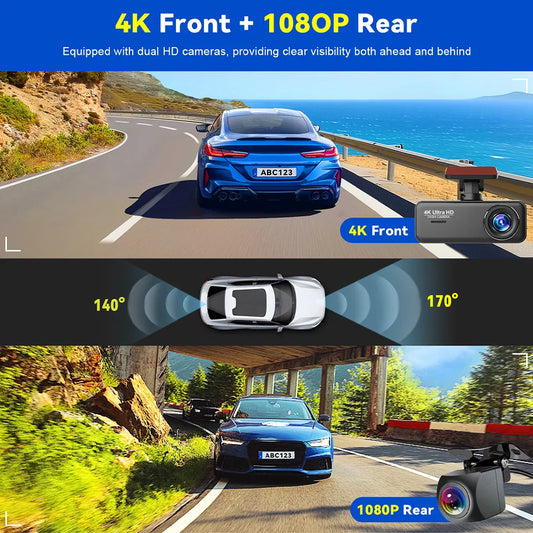 Soam 4K Ultra HD Dash Cam Car DVR Recorder Front and Rear Cam 170° wide Angle WIFI GPS Car Camera WDR Night Vision APP control