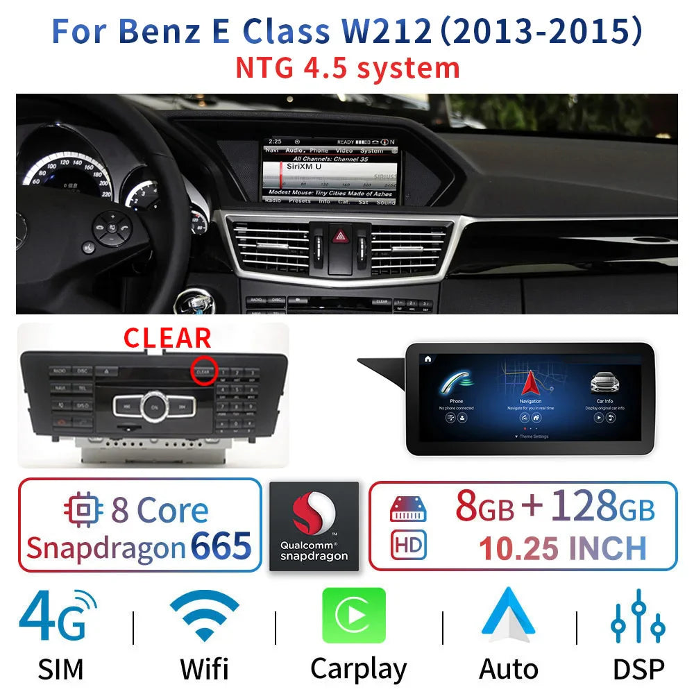 8 Core Android System Car GPS Navi Screen For Mercedes W212 2009-2016 WIFI SIM 8+128GB BT Carplay IPS Screen Multimedia Player
