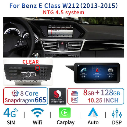 8 Core Android System Car GPS Navi Screen For Mercedes W212 2009-2016 WIFI SIM 8+128GB BT Carplay IPS Screen Multimedia Player
