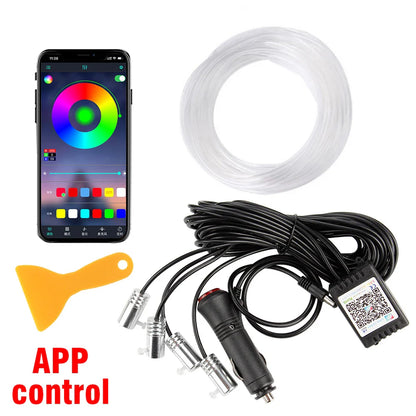 OKEEN 5 In 1 5M RGB Led Car Ambient Interior Lights with App Remote Control Car Neon Atmosphere Strip Light Decorative Lamps 12V
