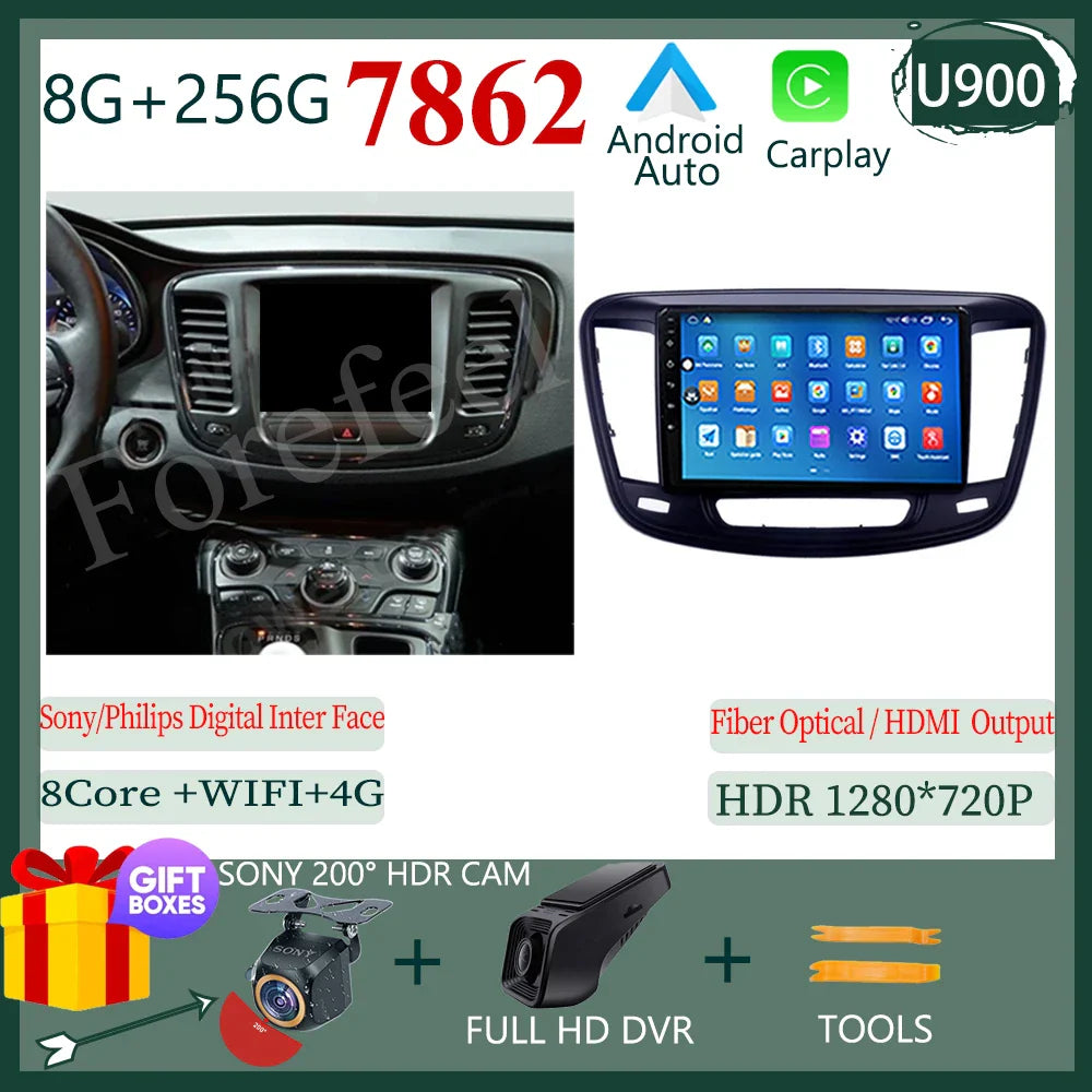 Auto Stereo Android 14 For Chrysler 200 200C 200S 2015 - 2019 Car Radio Navigation GPS Touch QLED Screen DVD Video Player DSP BT
