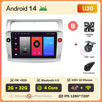 Android 14 For Citroen C4 C-Triomphe Quatre 2004-2014 Car Radio Multimedia Video Player GPS 2Din Android Carplay Stereo DVD 4G