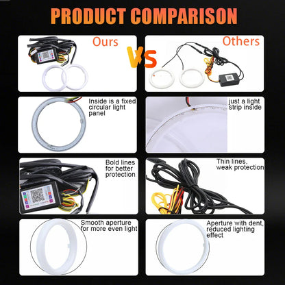 APP Control RGB LED Angel Eyes Contton Light 60mm 70mm 80mm 90mm Rgb Halo Ring DRL LED Headlights 12-24V for Motorcyle Car 4x4