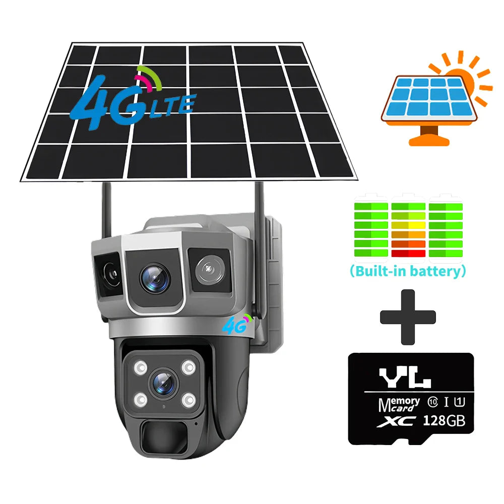 4G Solar IP Camera WIFI CCTV 12MP Dual Lens Triple Screen PTZ Auto Tracking 6K Curious Security Surveillance V380 Pro Camera power tools