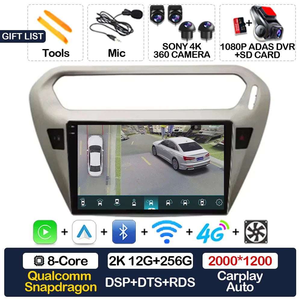 Android 15 Car Radio For Peugeot 301 Citroen Elysee 2013 - 2018 Qualcomm Multimedia Viedo Player NAVI GPS 4G WIFI Head Unit QLED