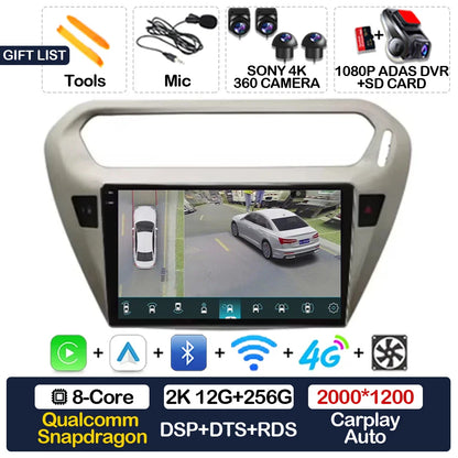 Android 15 Car Radio For Peugeot 301 Citroen Elysee 2013 - 2018 Qualcomm Multimedia Viedo Player NAVI GPS 4G WIFI Head Unit QLED