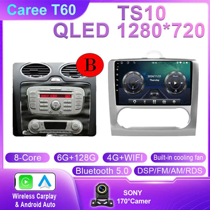 Android 14 Wireless CarPlay Auto For Ford Focus 2 3 Mk2 Mk3 2004-2011 4G+WIFI Car Radio Multimedia Stereo Player GPS 360 Camera