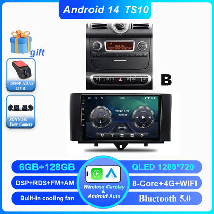 Car Android 14 GPS Navigation For Mercedes Benz Smart Fortwo 451 2010 - 2015 Auto Radio Stereo Multimidia Player Carplay NO 2DIN