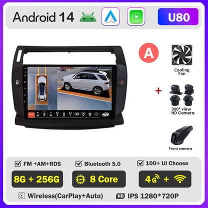 Android 14 For Citroen C4 C-Triomphe Quatre 2004-2014 Car Radio Multimedia Video Player GPS 2Din Android Carplay Stereo DVD 4G