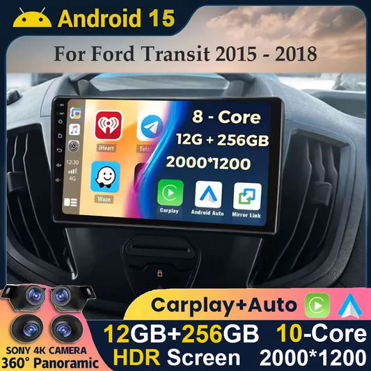 Android 15 Wireless Carplay&Auto WIFI+4G For Ford Transit 2015 2016 2017 2018 Car Radio Multimedia Video Player GPS Stereo 2din