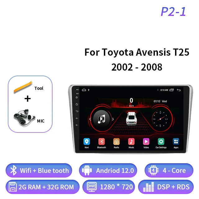 Android Auto For Toyota Avensis T25 2002 - 2008 Car Radio Multimedia Video Player Navigation GPS 4G Carplay Wifi Head Unit 2din