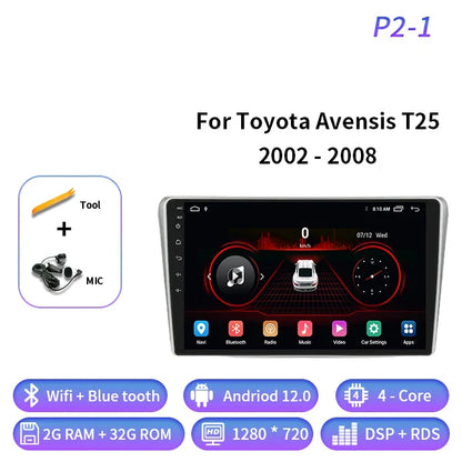 Android Auto For Toyota Avensis T25 2002 - 2008 Car Radio Multimedia Video Player Navigation GPS 4G Carplay Wifi Head Unit 2din