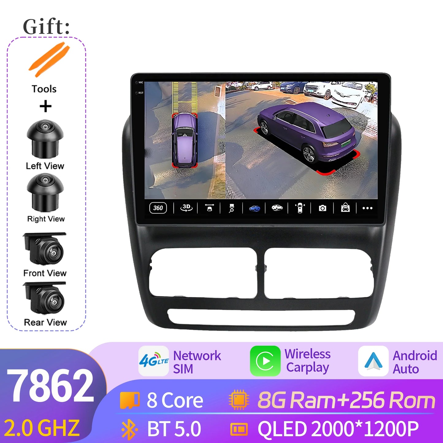 Car Radio For Fiat Doblo-Opel Combo Tour 2010-2015 Android 14 Wireless Carplay Multimedia 7862S 8G 256G Head Unit 2K QLED Screen