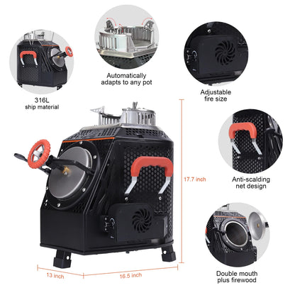 Wood Burning Camping Stove, Smoke-Free Outdoor camp Cooking Stove, Ideal for Motorhomes, Heating Solutions, Garden Parties, and