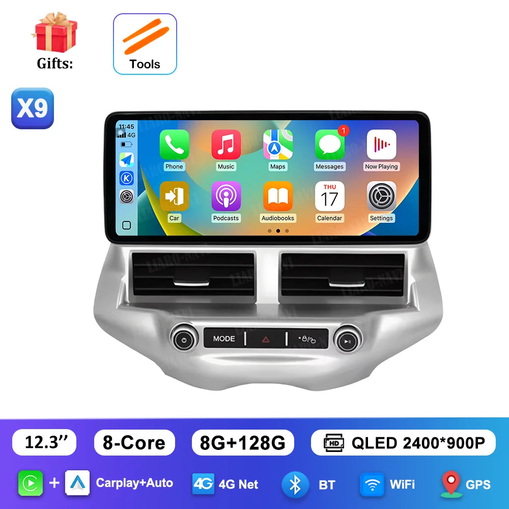 Carplay 12.3 inch Ultra-thin Screen for Ford EcoSport 2013 - 2017 Android 14 GPS Navigation Car Video Multimedia Player BT WiFi
