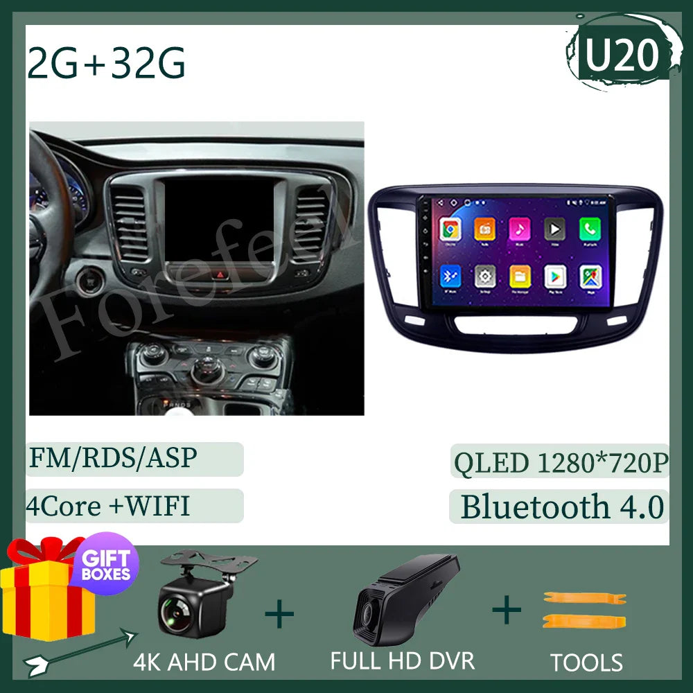 Auto Stereo Android 14 For Chrysler 200 200C 200S 2015 - 2019 Car Radio Navigation GPS Touch QLED Screen DVD Video Player DSP BT