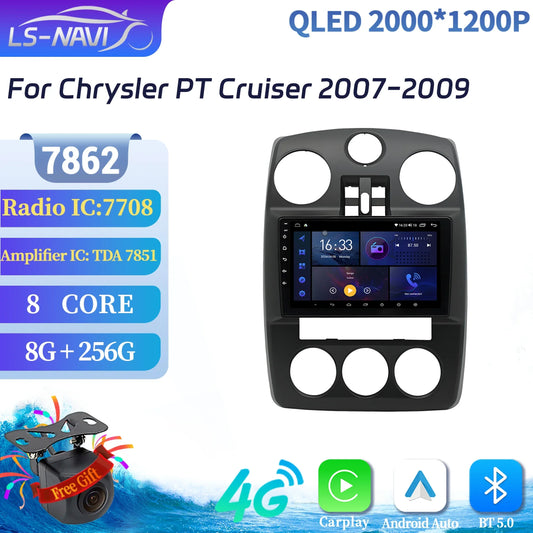 Car Radio Android 14 Multimedia Wireless BT Carplay For Chrysler PT Cruiser 2007-2009 Head Unit 7862S 8G 256G 2K QLED Screen