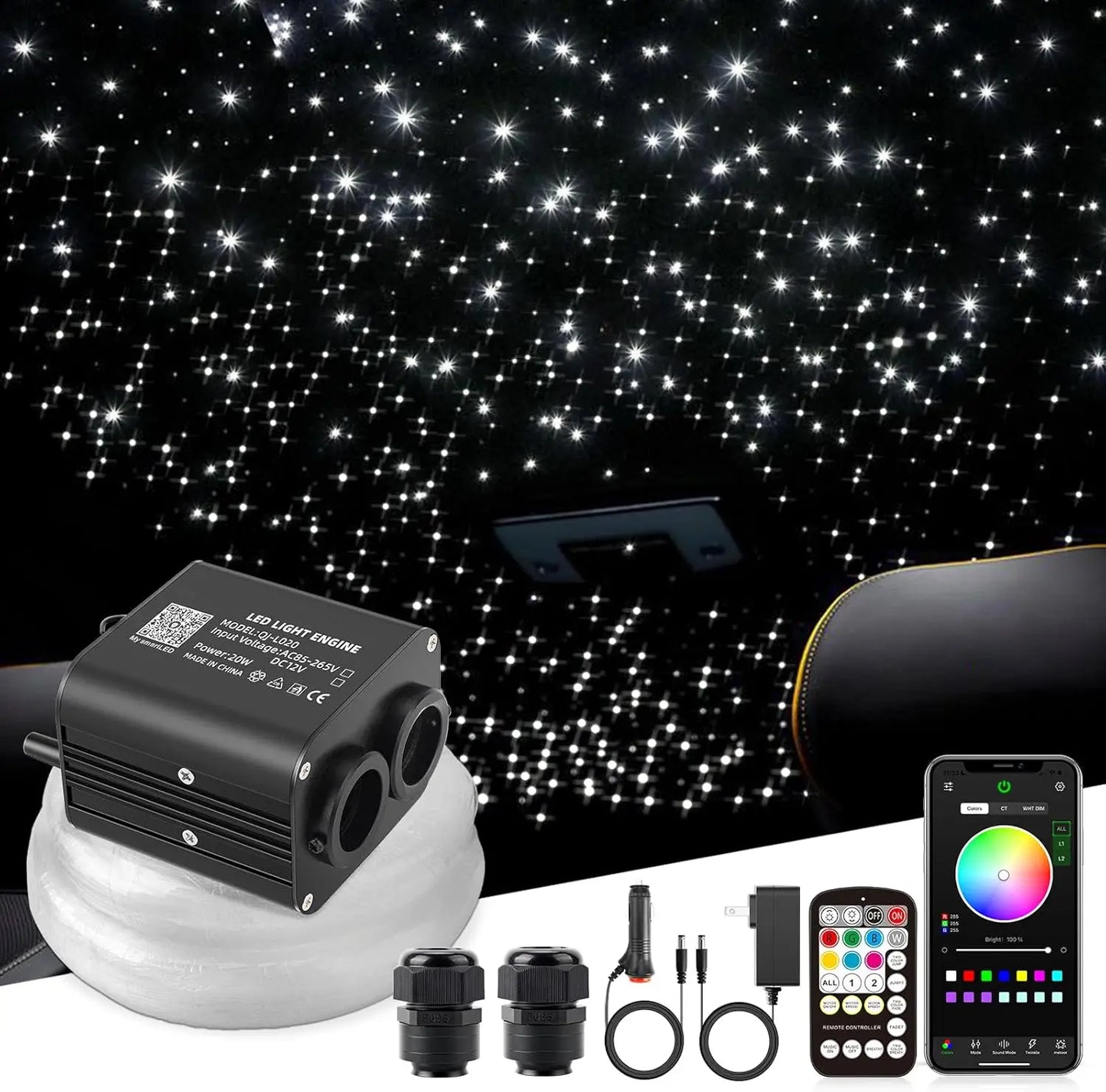 20W Twinkle Starlight Headliner Kit, Star Lights for Car Roof & Home Decoration, Fiber Cable 550pcs*0.03in*9.8ft Star Light