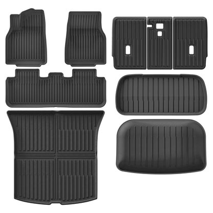LUCKEASY for New Tesla Model Y 5seats Launch 2025+ Juniper TPE Floor Mats Cargo Liner Trunk Mats Backrest Pad Protection Black