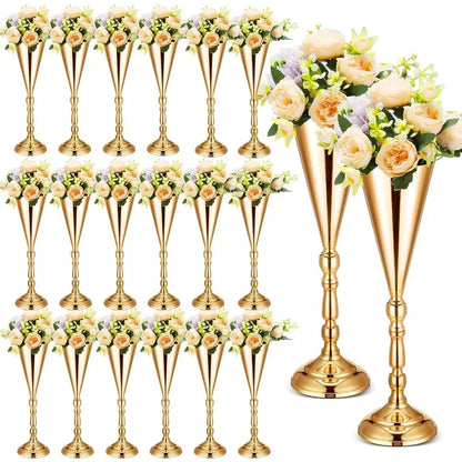 20 Pcs 16.5 Inches Tall Gold Vase Centerpiece Wedding Metal Flower Stand Trumpet Vase Tabletop Suitable for living room,bedroom