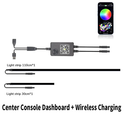 NEW For Tesla Model 3 Y Center Console Dashboard Wireless Charging RGB Neon LED Light Strip Musical Rhythm USB Power APP Control