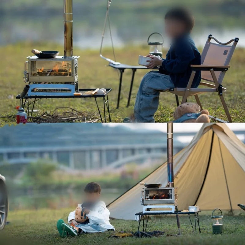 Camping Wood Stove Firewood Stainless Steel With Side Panels Outdoor Camping Picnic Tent Heating Stove Camping Equipment