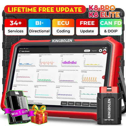 2025 New KINGBOLEN K8 PRO 8 inch Lifetime Free Car Diagnostic Tools All System 34 Reset ECU Coding Bi-directional CAN FD DOIP