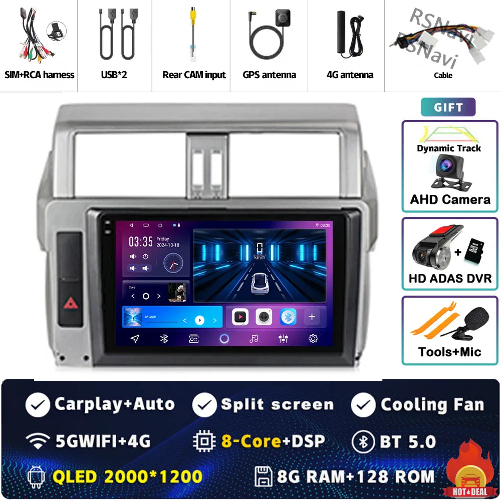Android 14 For Toyota Land Cruiser Prado 150 2013 - 2017 2K QLED Android Car Radio Multimedia Video Player GPS Stereo CarPlay