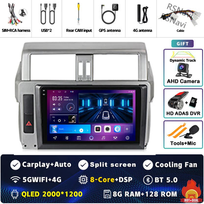 Android 14 For Toyota Land Cruiser Prado 150 2013 - 2017 2K QLED Android Car Radio Multimedia Video Player GPS Stereo CarPlay