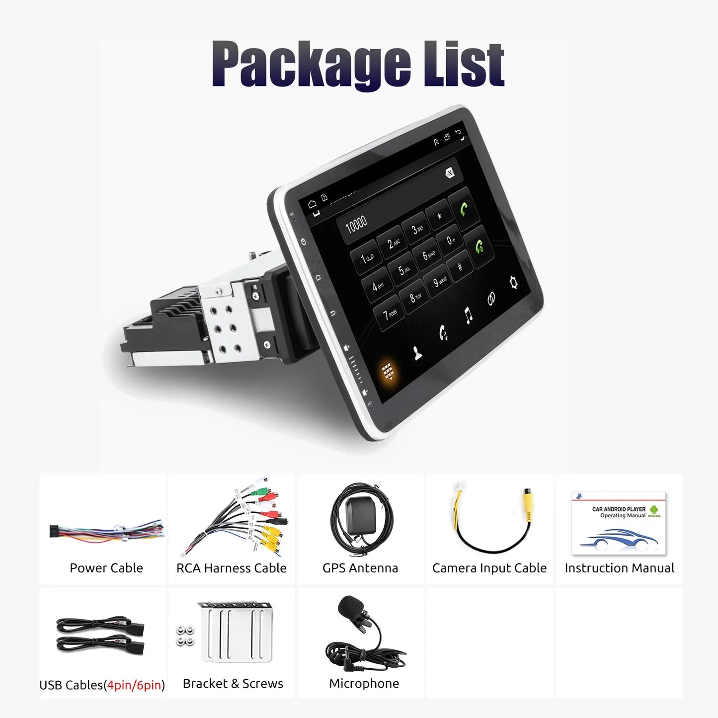 ESSGOO Android 14 10.1 Inch Universal Single Rotatable Car Radio Auto Carplay Multimedia Player GPS Navi Automotive Stereo