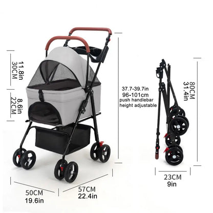 Pet 4 Wheels Dog/Cat Puppy Stroller, Folding Dog Stroller, Pet Folding Stroller, Travel Carrier for Small/Medium Pet