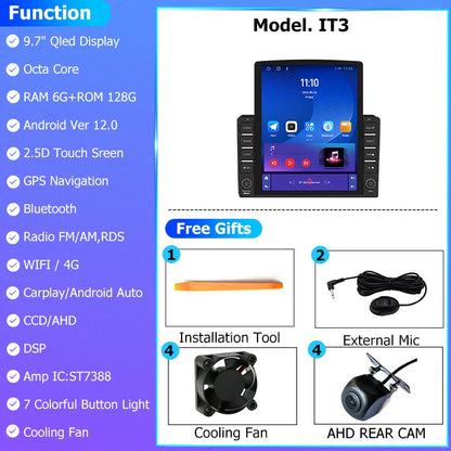 9.7" Vertical Style Tesla Screen Android 12 Car Radio For Hyundai Azera 2006-2010 GPS Navigation Multimedia Video Player