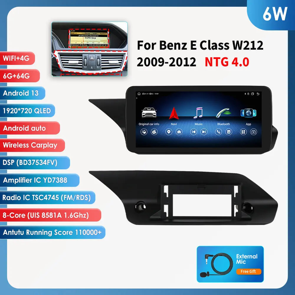 2Din AI Carplay Android Auto Car Radio For Mercedes Benz W212 NTG 4.0 4.5 5.0 2009-2016 E-Class E200 E230 E260 E300 S212 4G GPS