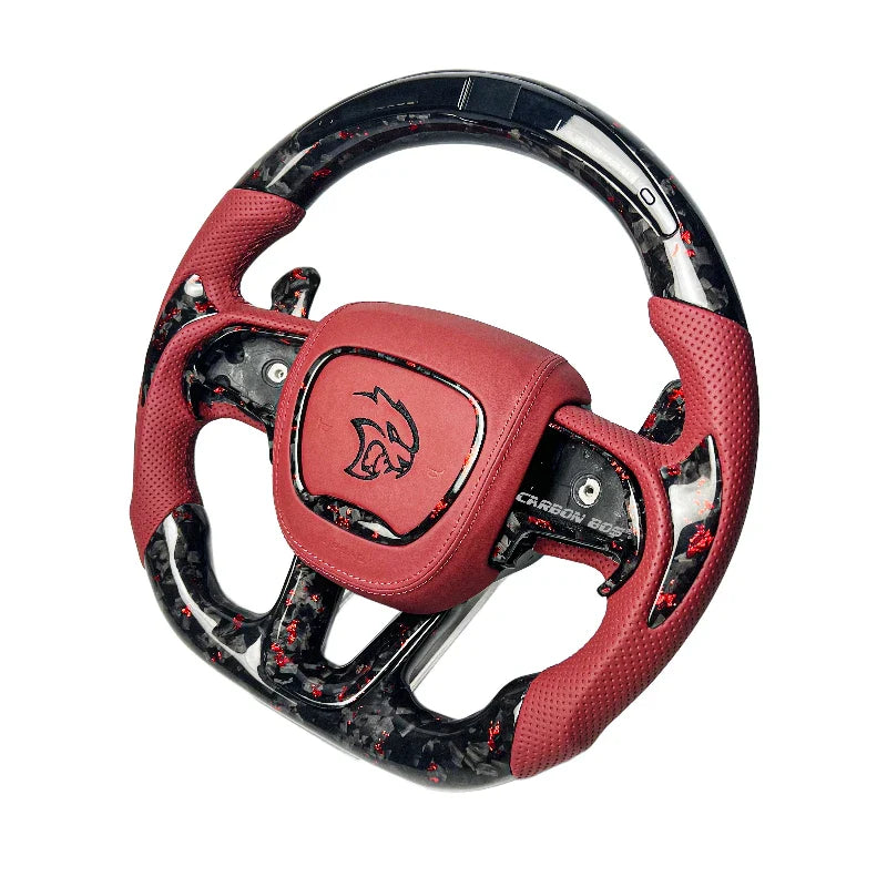 Customized leather carbon fiber LED steering wheel suitable for Dodge Challenger SRT HELLCAT 2008-2024 series racing cars