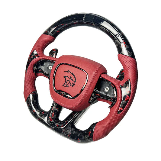 Customized leather carbon fiber LED steering wheel suitable for Dodge Challenger SRT HELLCAT 2008-2024 series racing cars